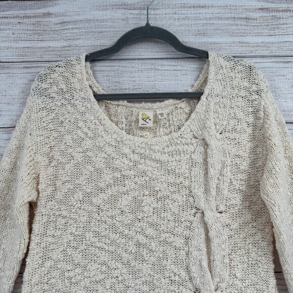 Anthropologie Yellow Bird Chunky Knit Sweater Womens Medium Cream Boat Neck - Picture 3 of 10